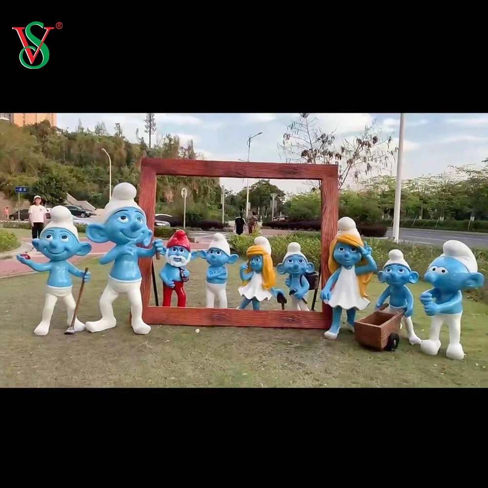 Custom Cartoon Characters Fiberglass Smurf Sculpture with Lights