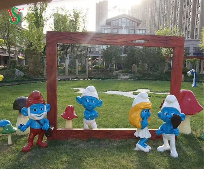 Custom Cartoon Characters Fiberglass Smurf Sculpture with Lights