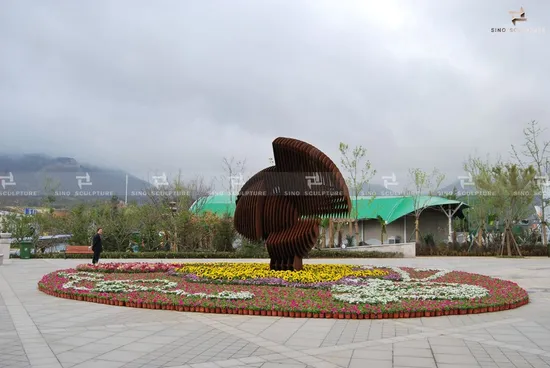 Outdoor Rosefinch Corten Steel Landscape Sculpture